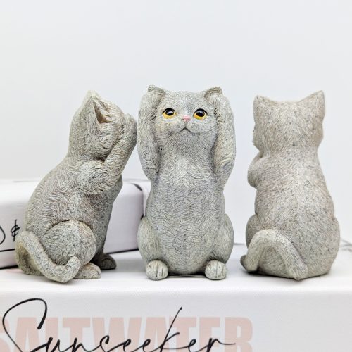 No Evil See Hear Speak Grey Cat Figurine Set
