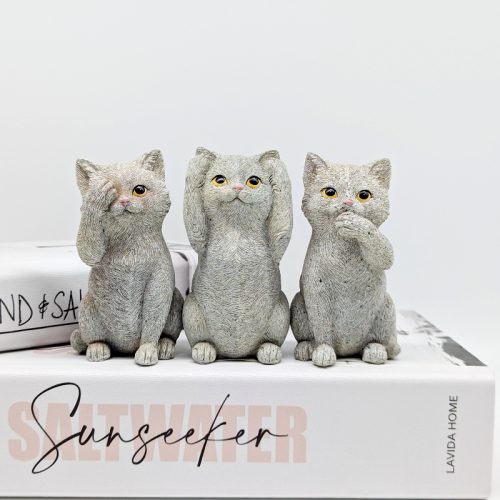 No Evil See Hear Speak Grey Cat Figurine Set