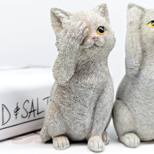 No Evil See Hear Speak Grey Cat Figurine Set