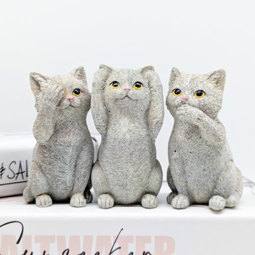 No Evil See Hear Speak Grey Cat Figurine Set