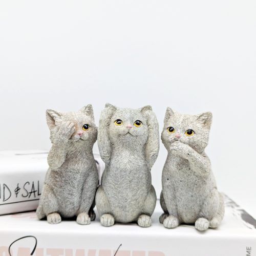 No Evil See Hear Speak Grey Cat Figurine Set