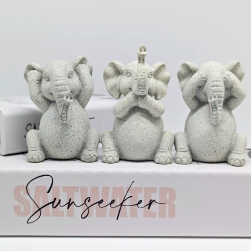 No Evil See Hear Speak Grey Elephant Figurines Set