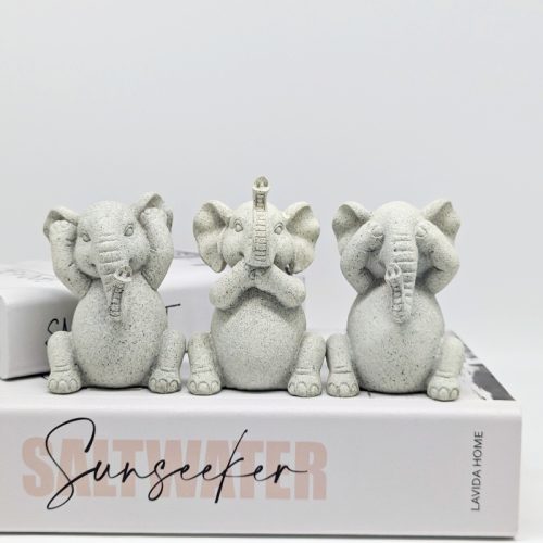 No Evil See Hear Speak Grey Elephant Figurines Set