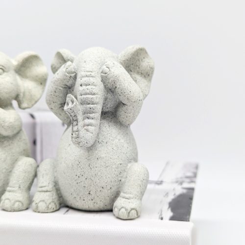 No Evil See Hear Speak Grey Elephant Figurines Set