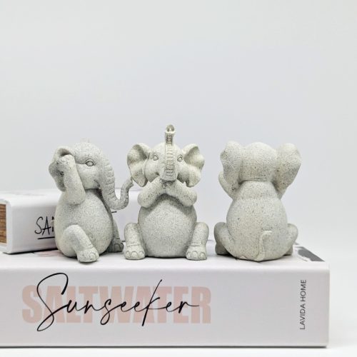 No Evil See Hear Speak Grey Elephant Figurines Set
