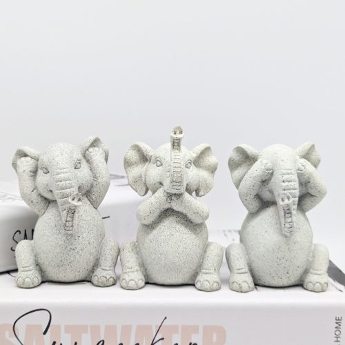 No Evil See Hear Speak Grey Elephant Figurines Set
