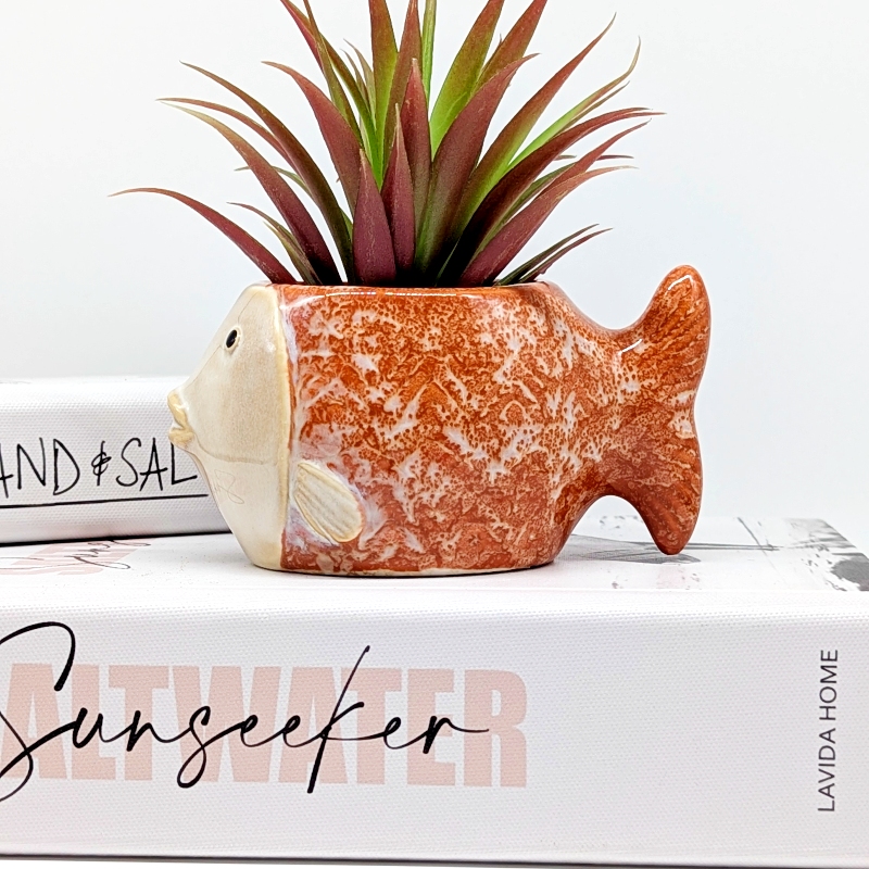 Orange Coral Fish Planter Pot_d Orange Coral Fish Planter Pot