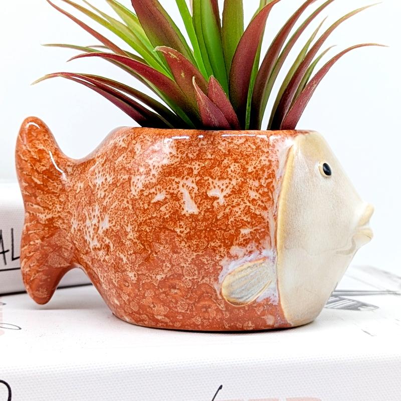 Orange Coral Fish Planter Pot_f Orange Coral Fish Planter Pot