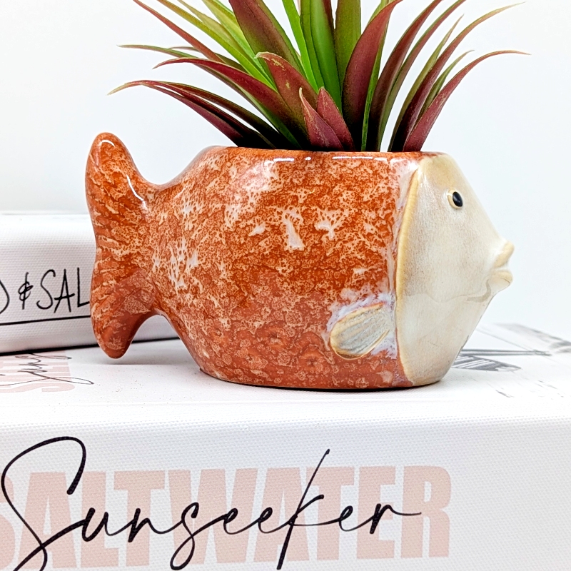 Orange Coral Fish Planter Pot_g Orange Coral Fish Planter Pot