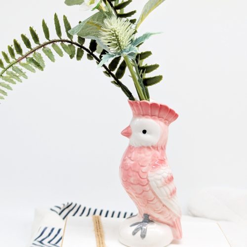 Pink Parrot Bird Ceramic Vase