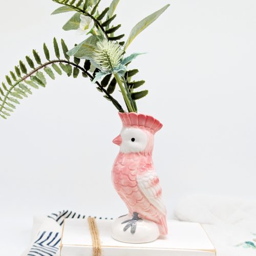 Pink Parrot Bird Ceramic Vase