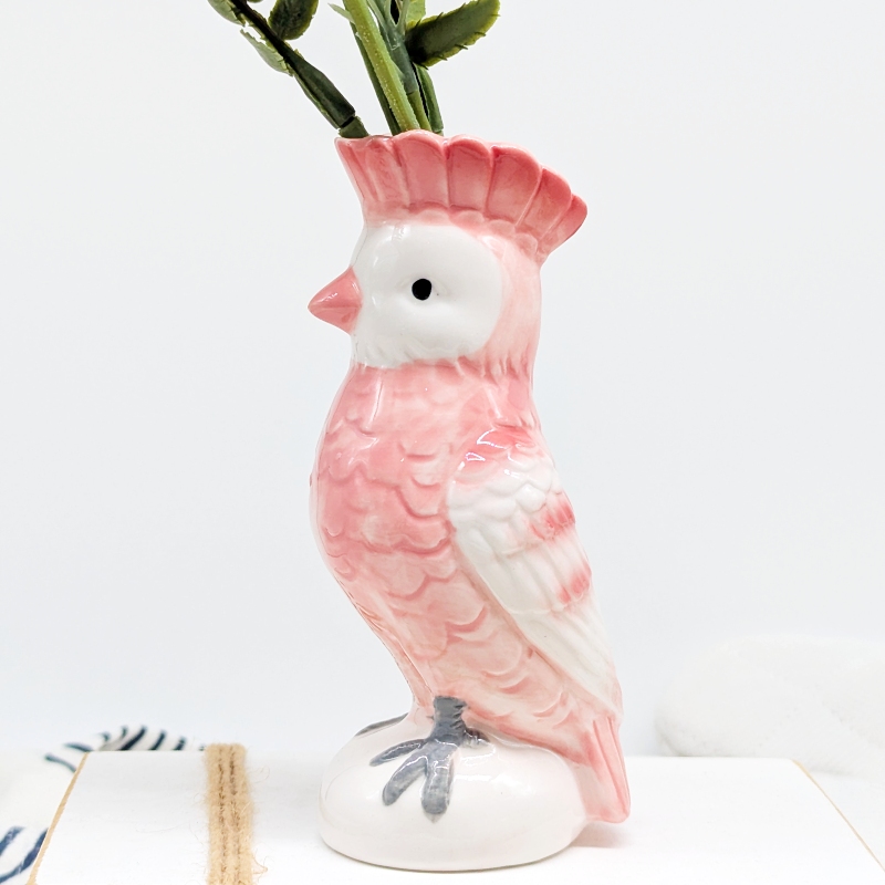 Pink Parrot Bird Ceramic Vase_b Pink Parrot Bird Ceramic Vase