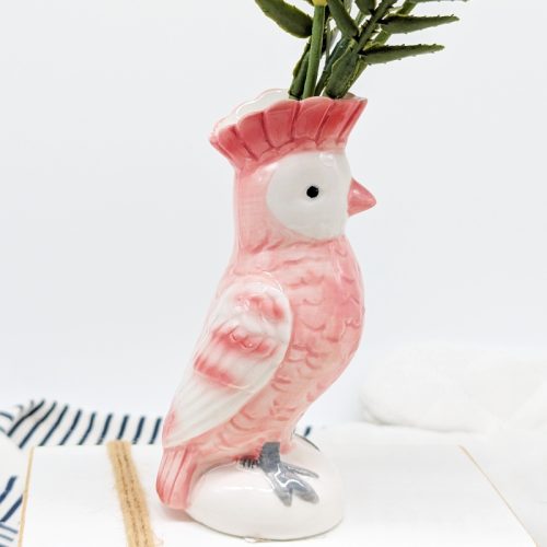 Pink Parrot Bird Ceramic Vase