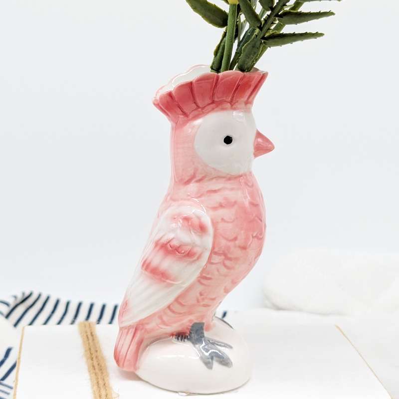 Pink Parrot Bird Ceramic Vase_c Pink Parrot Bird Ceramic Vase