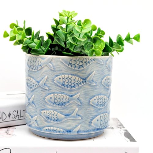 School of Fish Blue Ceramic Planter Pot