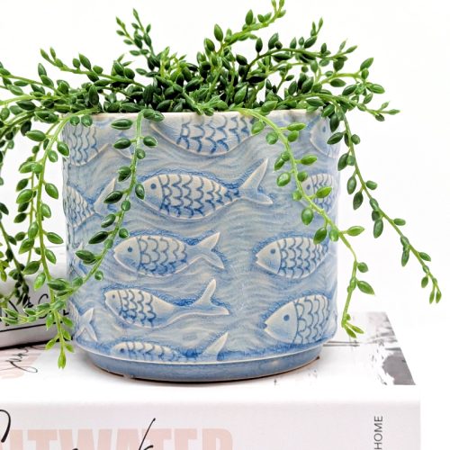 School of Fish Blue Ceramic Planter Pot