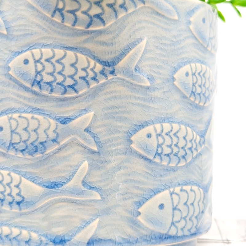 School of Fish Blue Ceramic Planter Pot_B