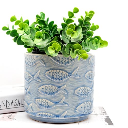 School of Fish Blue Ceramic Planter Pot