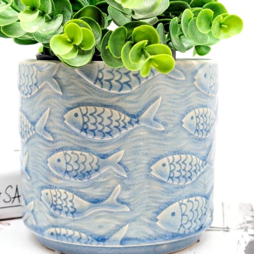 School of Fish Blue Ceramic Planter Pot