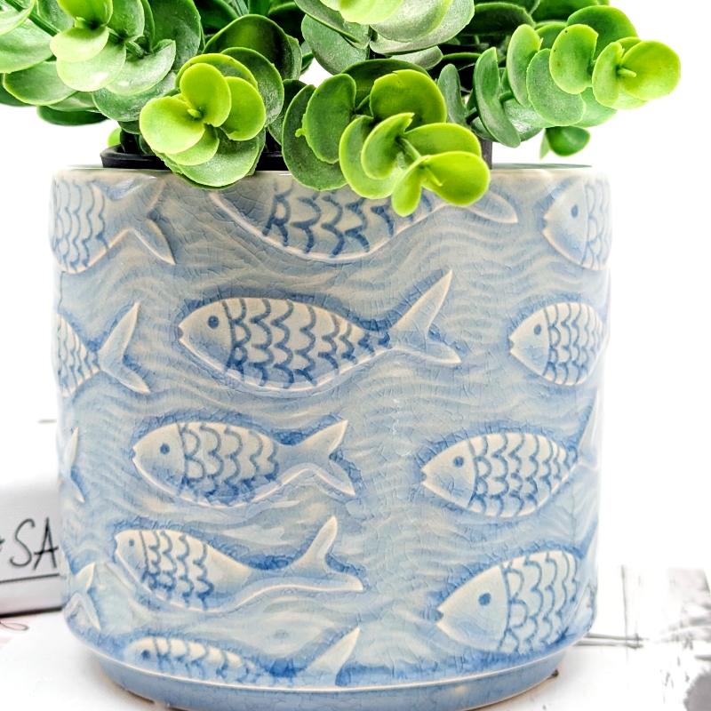 School of Fish Blue Ceramic Planter Pot_D School of Fish Blue Ceramic Planter Pot