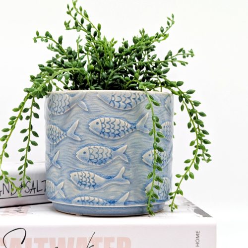 School of Fish Blue Ceramic Planter Pot