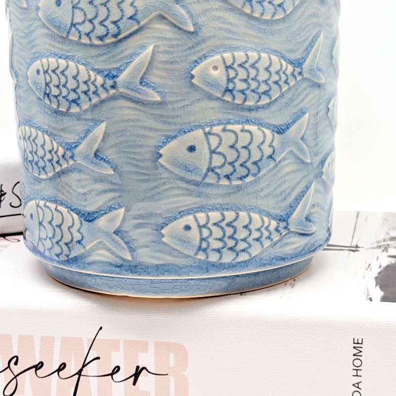 School of Fish Blue Ceramic Planter Pot_i School of Fish Blue Ceramic Planter Pot