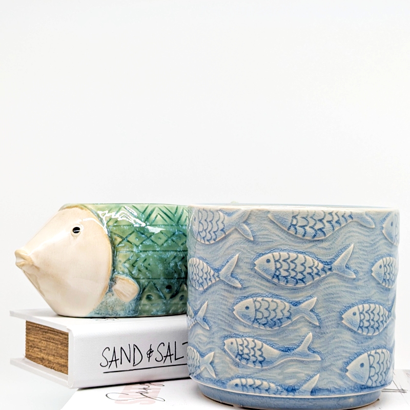 School of Fish Blue Ceramic Planter Pot_l School of Fish Blue Ceramic Planter Pot