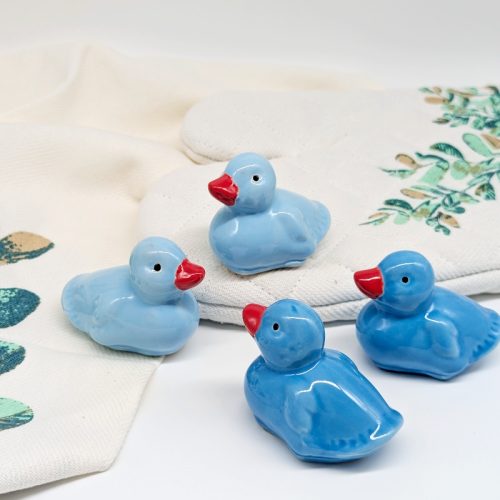Set of 4 Ceramic Floating Blue Duck Ornament