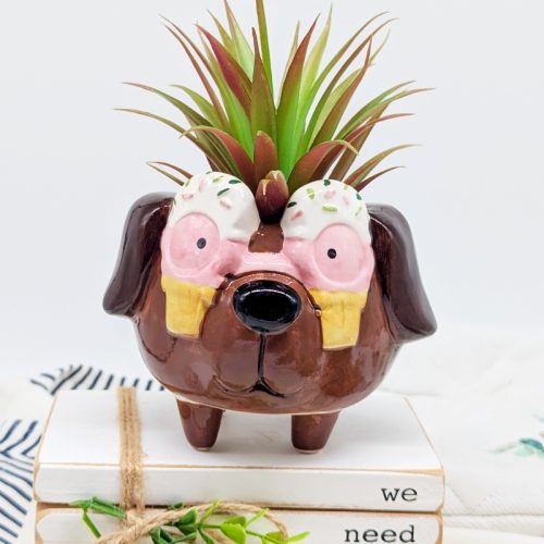 Sprinkle Eyes Brown Dog Planter Pot