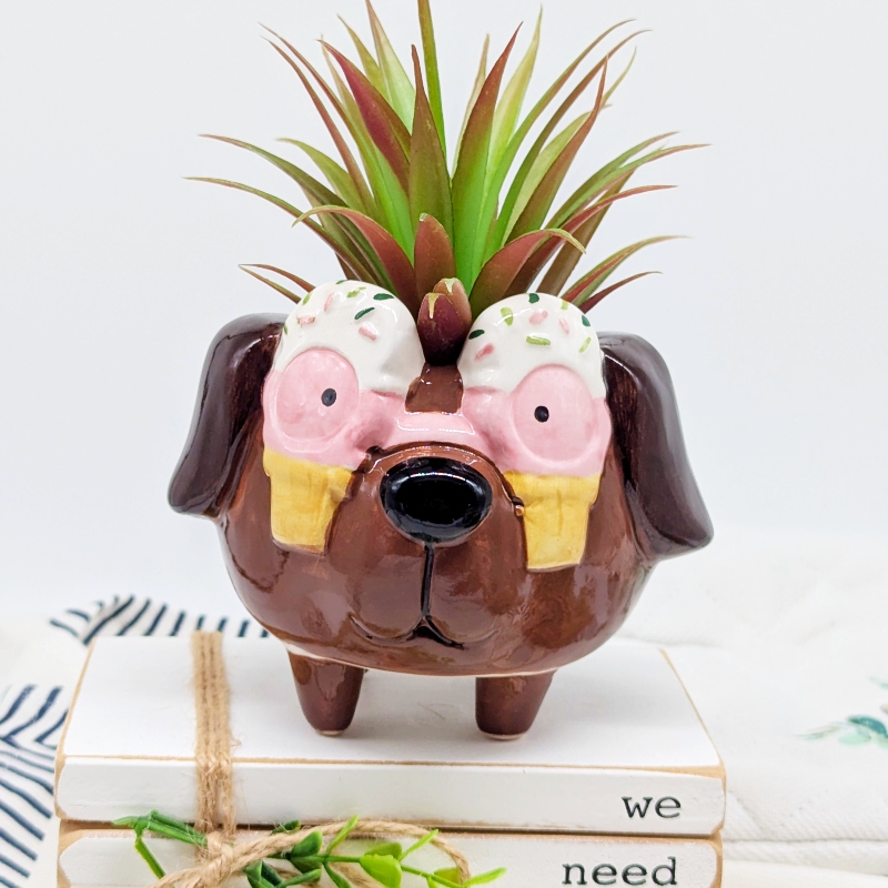 Sprinkle Eyes Brown Dog Planter Pot