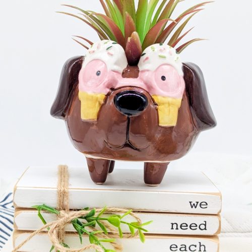 Sprinkle Eyes Brown Dog Planter Pot