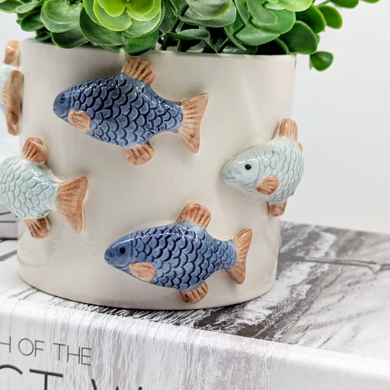 Swimming Fish Ceramic Planter Pot_d Swimming Fish Ceramic Planter Pot