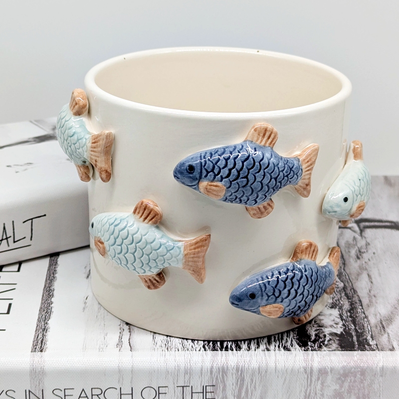 Swimming Fish Ceramic Planter Pot_h