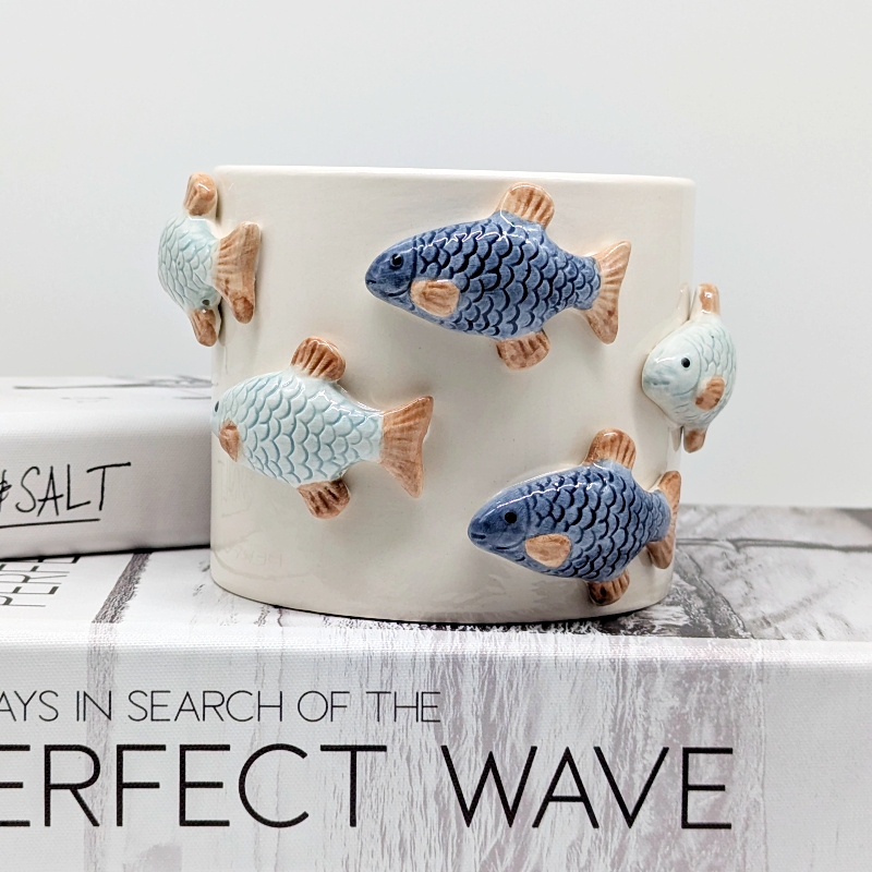 Swimming Fish Ceramic Planter Pot_j