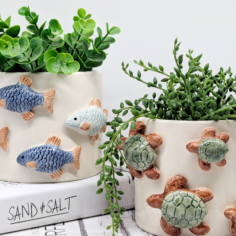 Swimming Turtles Ceramic Planter Pot_G