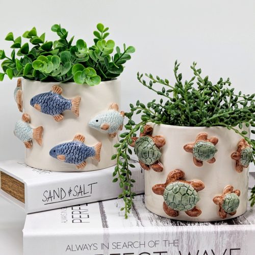 Swimming Turtles Ceramic Planter Pot