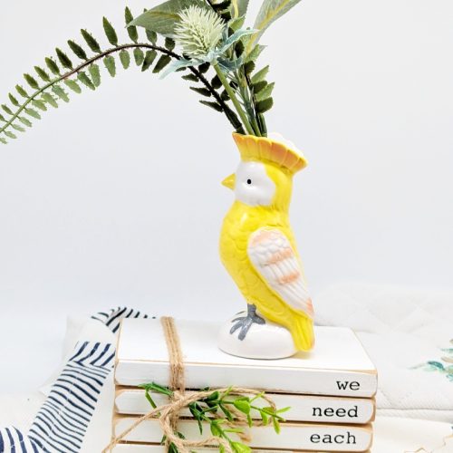 Yellow Parrot Bird Ceramic Vase