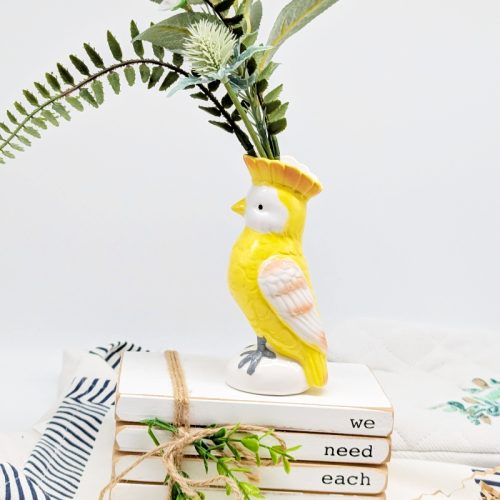 Yellow Parrot Bird Ceramic Vase