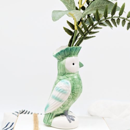 Green Parrot Bird Ceramic Vase