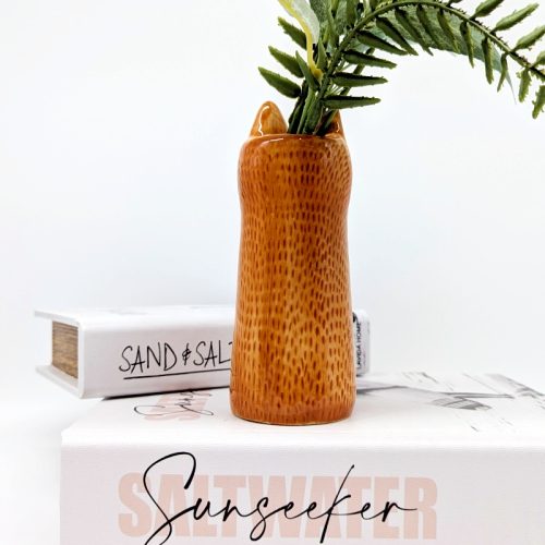 Brown Cat Ceramic Bud Vase