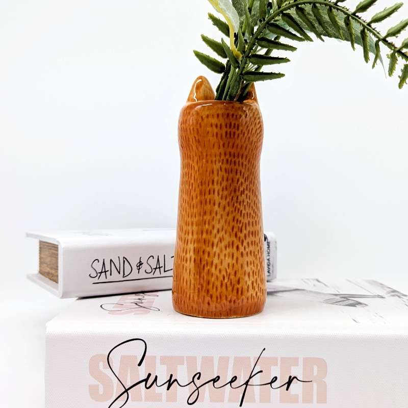 _f Brown Cat Ceramic Bud Vase