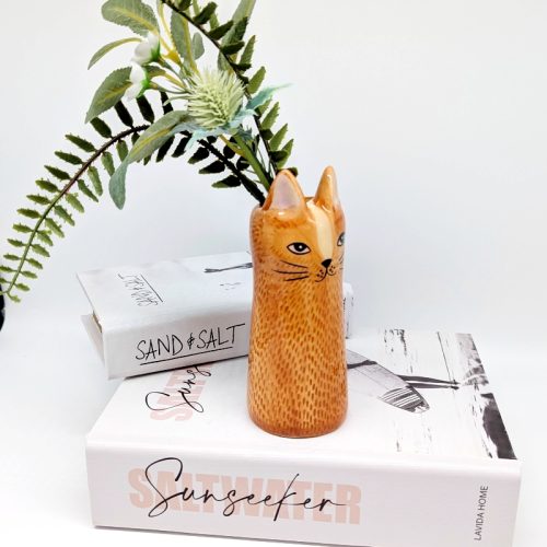 Brown Cat Ceramic Bud Vase