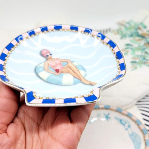 Floating Pool Girl Ceramic Trinket Dish