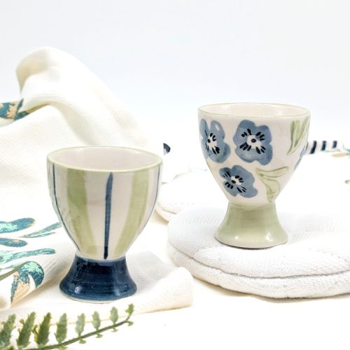 Blue Green Floral Egg Cup Holder Set