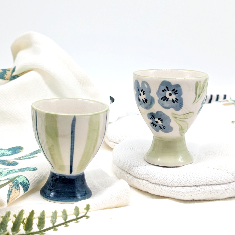 PXL_20251105_021417433 Blue Green Floral Egg Cup Holder Set