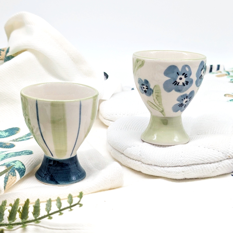PXL_20251105_021430643 Blue Green Floral Egg Cup Holder Set