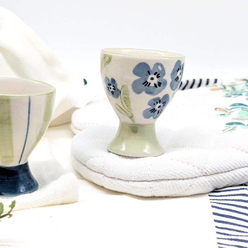 PXL_20251105_021434437 Blue Green Floral Egg Cup Holder Set