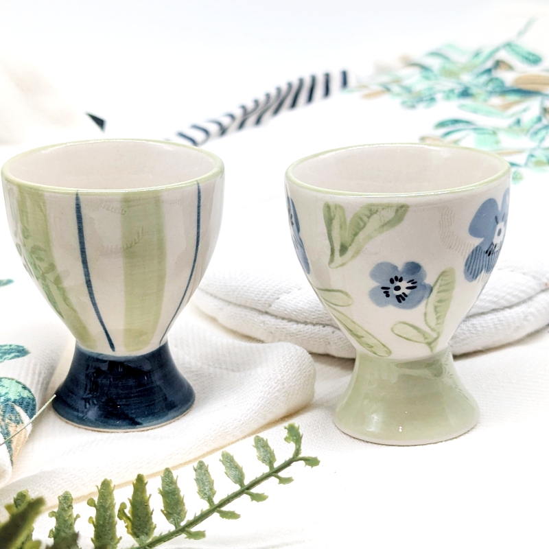 PXL_20251105_021447652 Blue Green Floral Egg Cup Holder Set