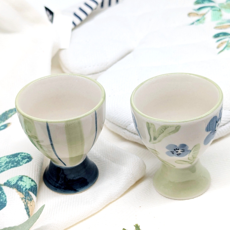 PXL_20251105_021450915 Blue Green Floral Egg Cup Holder Set