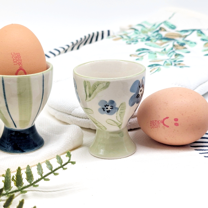 PXL_20251105_021715817 Blue Green Floral Egg Cup Holder Set